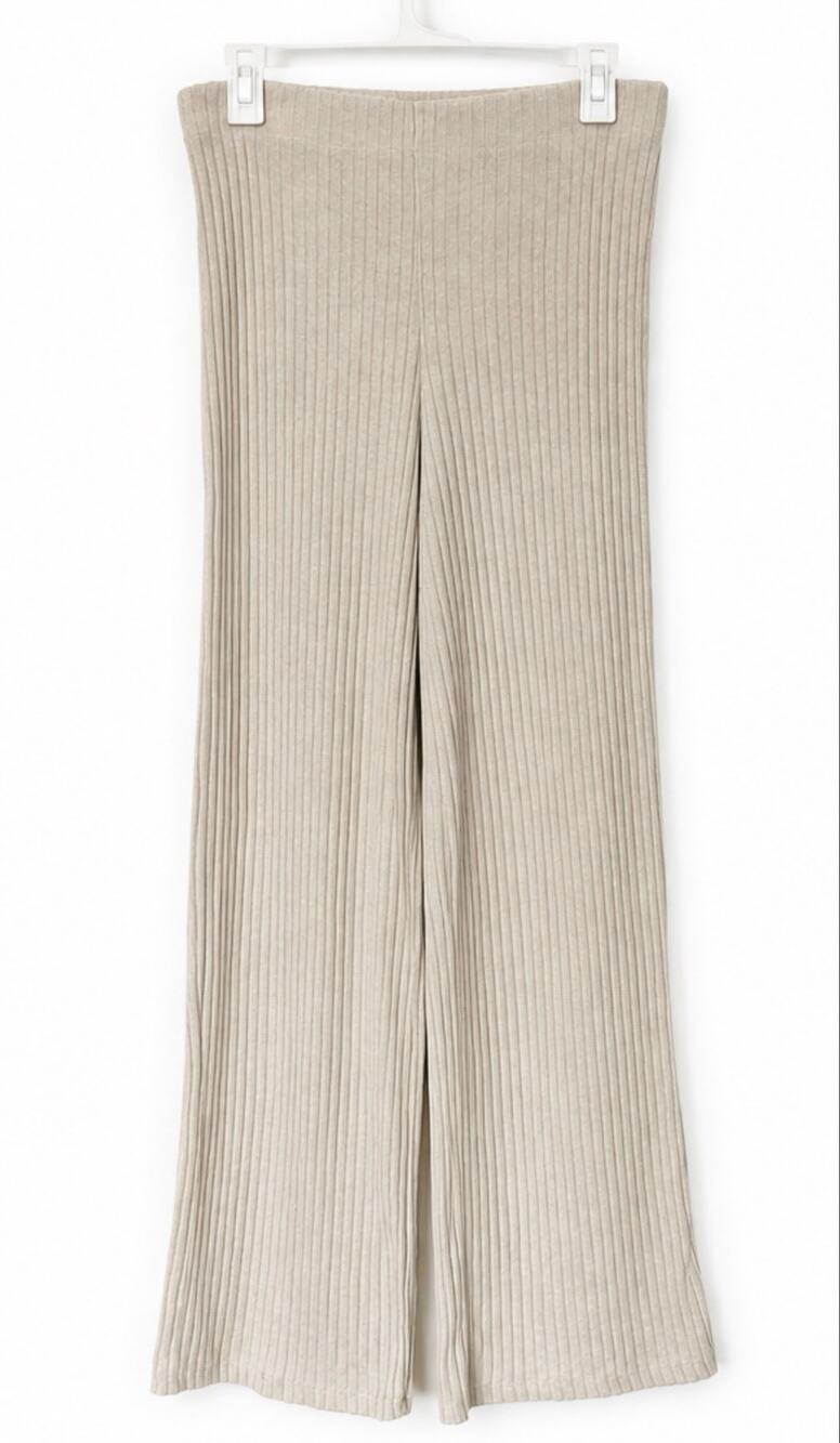Vero Moda Beige Ribbed Knit Wide Leg Pants